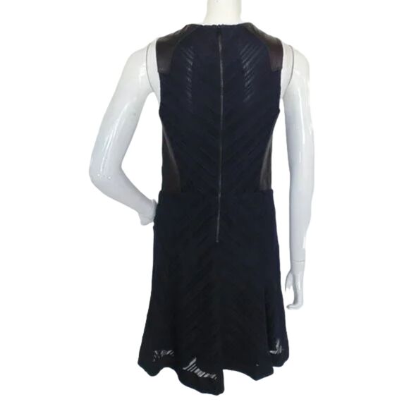 RAG & BONE Basha Dress, 8, Black Leather Trim, Navy Semi-sheer, Fit & Flare - Picture 9 of 14